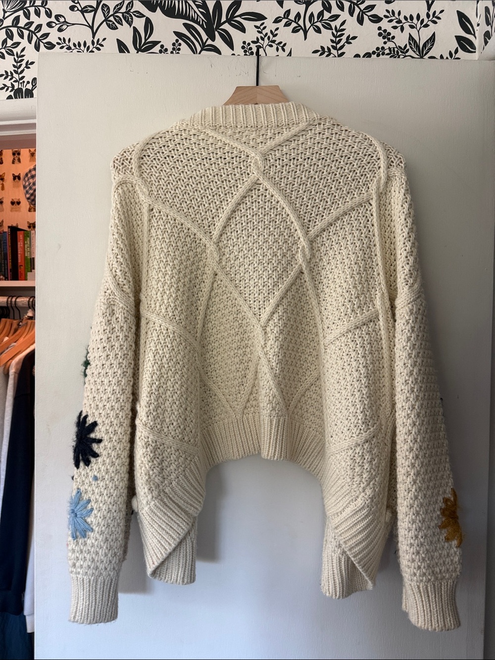 Anthropologie Cream Chunky Cardigan with Multicolor Floral Appliqués - Picture 5 of 5